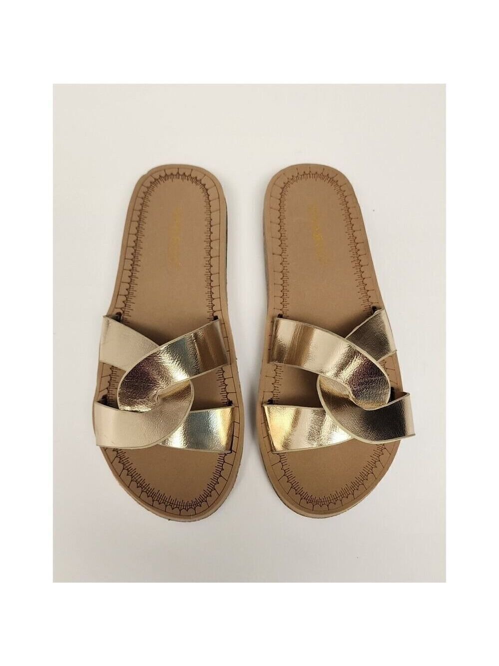 Bamboo Gold Metallic Flat Sandals Size 5.5